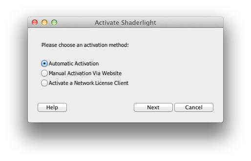 Activate Shaderlight dialog Activate Shaderlight dialog